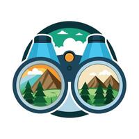 Abstract Binoculars Icon with Modern and Innovative Mountain Design vector