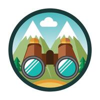 Stylized Binoculars Icon with Mountain and Modern Design Elements vector