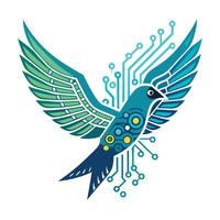 Stylized Bird Icon with Circuit Wings and Modern Design Elements vector