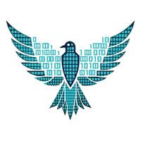 Stylized Bird Icon with Binary Code Wings and Modern Design Elements vector