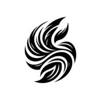 Symmetrical black and white organic design, intertwined shapes suggesting a feather or leaf motif, isolated on white. vector
