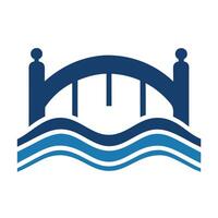 Sleek and Modern Bridge Icon with Futuristic Water Wave Design vector