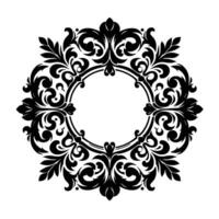 Intricate black floral ornament with symmetrical and circular frame on a white background, decorative and elegant. vector