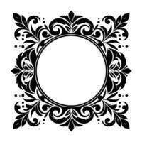 Elegant black and white ornamental frame with floral and swirl elements, ideal for invitations and designs. vector