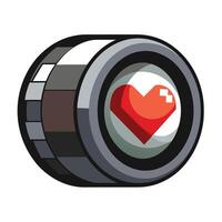 Stylized Camera Lens Icon with Pixelated Heart and Modern Design Elements vector