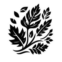 Elegant monochrome floral featuring intricately detailed leaves and branches, arranged against a pristine white background, evoking a sense of sophistication. vector
