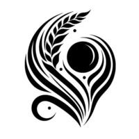 Abstract black white with a wheat stalk, layered curves, and circle motif, evoking a sense of balance and elegance. vector
