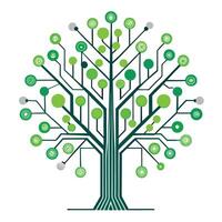Sleek and Modern Circuit Tree Icon with Futuristic Pixel Leaf Design vector