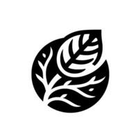 Monochromatic stylized with a leaf and tree branch silhouette encased within a teardropshaped negative space. vector