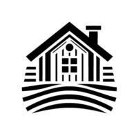 Modern minimalist black and white house design, geometric architecture with wavy lines representing landscape. vector
