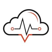 Stylized Cloud Icon with Heartbeat Line and Modern Design Elements vector
