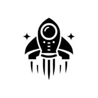 Modern black and white rocket ship with stellar accents and fume trails, on a clean white background, representing space exploration vector