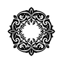 Intricate black and white floral mandala a detailed circular pattern with leaves, swirls, and elegant symmetry on a clean white background. vector