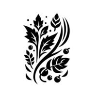 Elegant black and white botanical featuring leaves, berries, and curves, a stylized natureinspired composition on a white background. vector