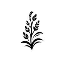 A stark black and white illustration of stylized plant, featuring leaves and a central stem, conveying minimalist with a nature theme on a white background. vector
