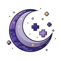 Stylized Crescent Moon Icon with Digital Stars and Modern Design Elements vector