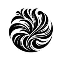 Intricate black and white swirling floral in a circle, showcasing a dynamic, organic, and abstract composition. vector