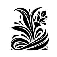 Elegant floral black white featuring a stylized arrangement of leaves and flowing lines on a clean white background vector
