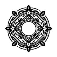 Intricate black and white circular mandala with floral and geometric elements on a clean white background vector