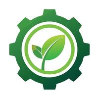 Stylized Gear Icon with Leaf and Modern Design Elements vector