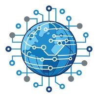Stylized Globe Icon with Circuit Connections and Modern Design Elements vector