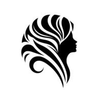 Elegant silhouette of a womans profile with flowing hair a minimalist black and white with ornamental flair and artistic grace. vector