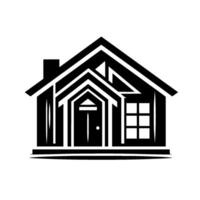 Geometric black and white house illustration a modern, stylized representation of a home, featuring clean lines, sharp angles, and a minimalist aesthetic. vector