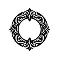 Intricate black and white decorative circle with floral and geometric elements, creating an elegant ornamental frame. vector