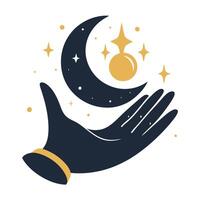 Abstract Hand Icon with Modern and Innovative Star and Moon Design vector