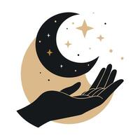 Stylized Hand Icon with Stars and Moon and Modern Design Elements vector