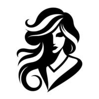 Elegant silhouette of a woman with flowing hair a striking black and white featuring a stylized portrait, embodying grace and classic beauty. vector
