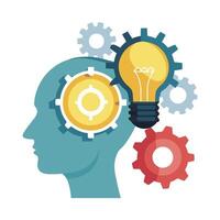 Modern Head Icon with Unique and Creative Gear and Lightbulb Design vector