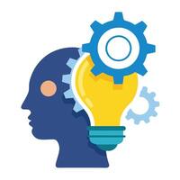 Abstract Head Icon with Modern and Innovative Gear and Lightbulb Design vector
