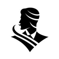A monochrome silhouette of a distinguished gentleman, side profile, sporting a stylized mustache, hair design, and formal attire against a clean white backdrop. vector