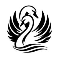 Elegant black and white two swans intertwined with wings, symbolizing grace and harmony, against a clean white background. vector
