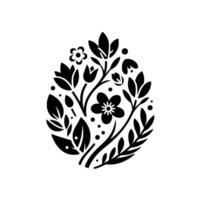 Black and white floral egg composition a stylized easterthemed with meticulously arranged blossoms, leaves, and sprigs forming an oval on a white background. vector