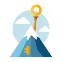 Stylized Key Icon with Mountain Peak and Modern Design Elements vector