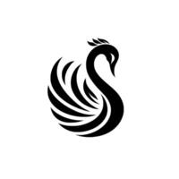 Elegant minimalist black swan with curved lines, feathery wings, and a detailed head against a clean white background. vector
