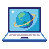 Stylized Laptop Icon with Planet and Modern Design Elements vector