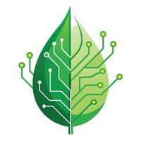 Abstract Leaf Icon with Modern and Innovative Digital Circuit Design vector