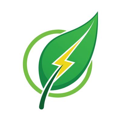 Sleek and Modern Leaf Icon with Futuristic Electric Bolt Design