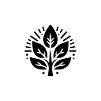 Monochromatic minimalist botanical illustration a stylized black leaf arrangement with radiating lines, set against a clean white backdrop, embodying nature and growth. vector