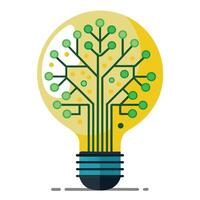 Stylized Lightbulb Icon with Circuit Tree and Modern Design Elements vector