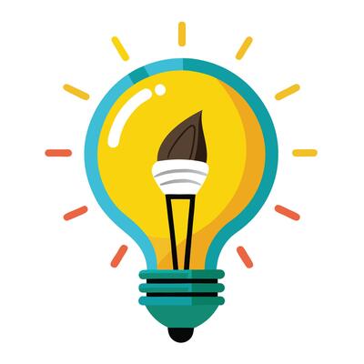 Stylized Lightbulb Icon with Paint Brush and Modern Design Elements