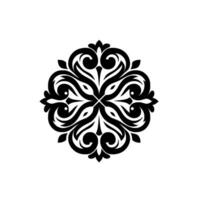 Intricate black and white symmetrical floral mandala with elegant swirling patterns and stylized leaves against a plain white background. vector