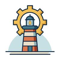 Stylized Lighthouse Icon with Gear and Modern Design Elements vector
