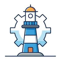 Sleek and Modern Lighthouse Icon with Futuristic Gear Design vector