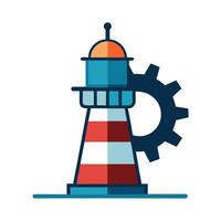 Modern Lighthouse Icon with Unique and Creative Gear Design vector