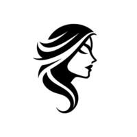 Silhouette of a woman with flowing hair, featuring elegant lines and a minimalist design, presented in high contrast on a white background. vector