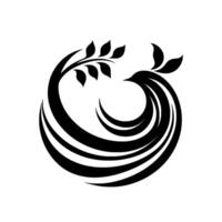 Elegant black and white circular a birdlike form intertwined with a branch, suggesting growth harmony. vector